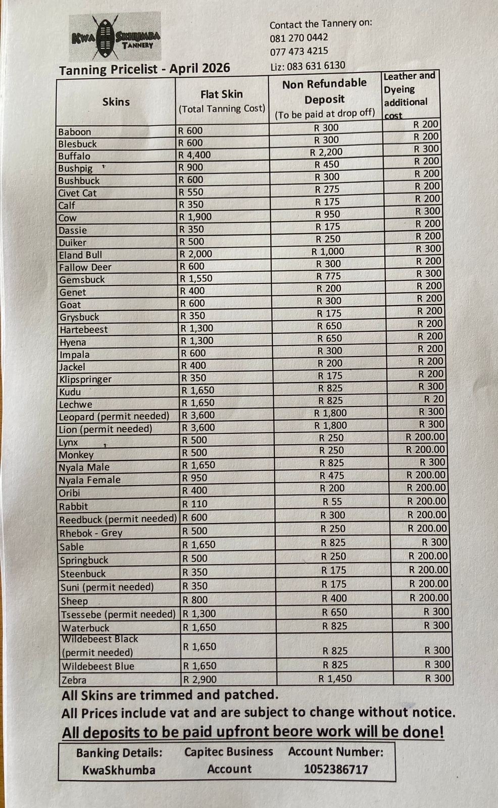 Pricelist 2026